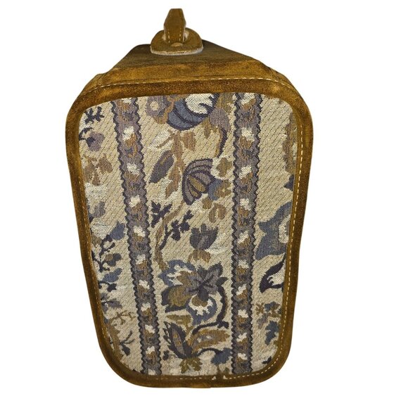 Vintage Neiman Marcus Floral Tapestry & Suede Suitcase With Lock - Picture 3 of 11